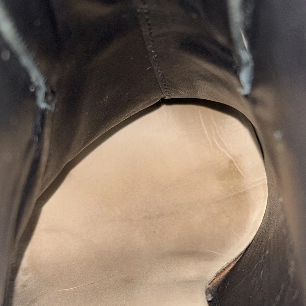 Cole Haan HAYDEN Grand.OS Black Leather Ankle Boots Block Heel Gold Accents W8.5